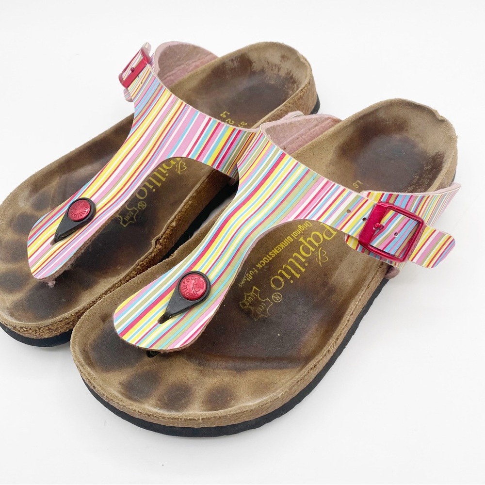 Birkenstock Papillio Pink Yellow Sandals with Cork Footbeds Comfy Casual Sz6-6.5 - Picture 2 of 9
